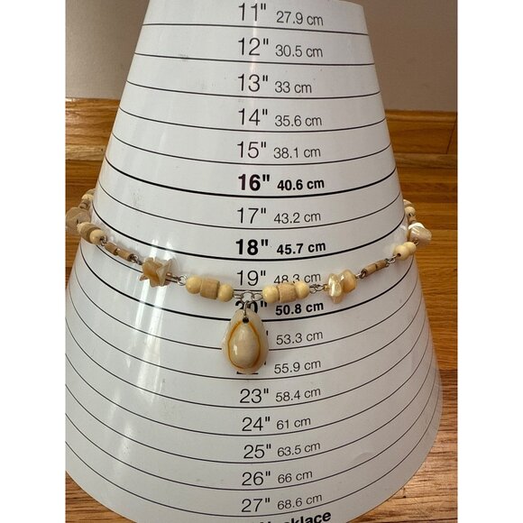 Shell Pendant Necklace With Beaded Wood Accents & Adjustable Chain - Picture 4 of 4